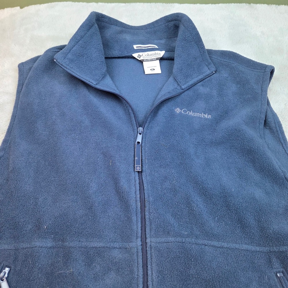Columbia Steens Mountain Fleece Vest Mens XL Navy Blue Full Zip Mock Neck